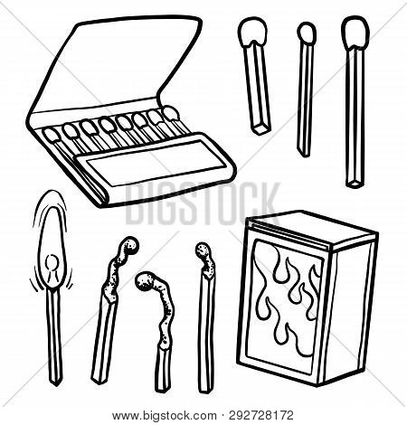 Safety Match Ignite Burn Icons Set. Cartoon Illustration Of Doodle Safety Match Vector Icon For Web 
