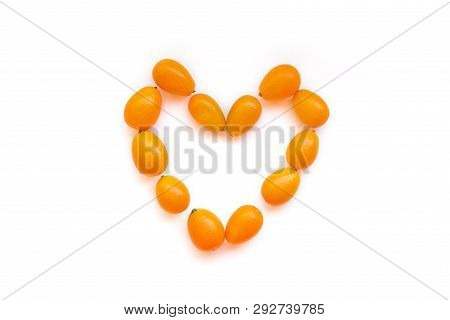 Kumquats Or Cumquats (citrus Japonica) Isolated On White Background. Heart-shaped Kumquat