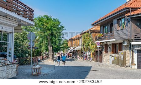 Nessebar, Bulgaria - 7 Sep 2018: Tourists On The Beautiful Streets Of Nesebar Ancient City On A Sunn