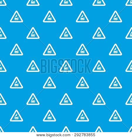 Warning Sign Railway Crossing Without Barrier Pattern Repeat Seamless In Blue Color For Any Design. 