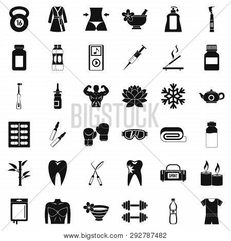 Activity Icons Set. Simple Style Of 36 Activity Icons For Web Isolated On White Background