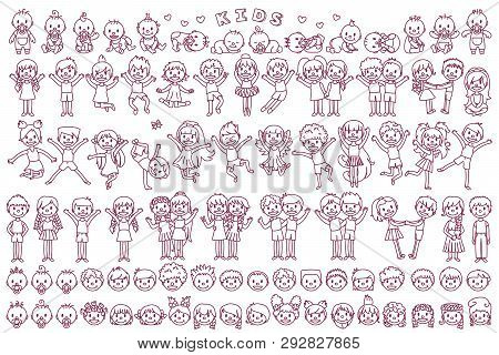 Vector Cute Cartoon Kids, Child Clip Art Coloring Book Page
