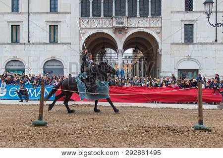 Italy, Brescia - October 01 2017: The View Of The Knight At The Traditional Tournament At Celebratio