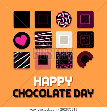 Happy Chocolate Day Social Media Post With Collection Of Delicious Decorated Pralines