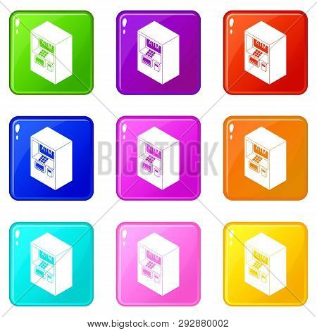 Atm Icons Set 9 Color Collection Isolated On White For Any Design
