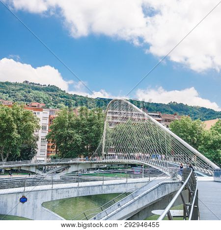 Colorful And Modern Bilbao Bridge, Basque Country, Spain.