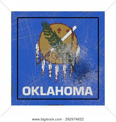 3d Rendering Of An Oklahoma State Flag On A Rusty Surface