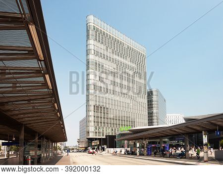 Vienna, Austria - July 30, 2019: Modern High-rise Buildings Near The Hauptbahnhof, Main Railway Stat