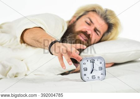 Schedule. Getting To Bed On Time. Get Up Right Now. Stressed Man Alarm Clock. Hate Early Morning Awa