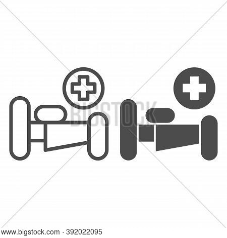 Hospital Bed With Cross Line And Solid Icon, Medical Concept, Emergency Service Sign On White Backgr