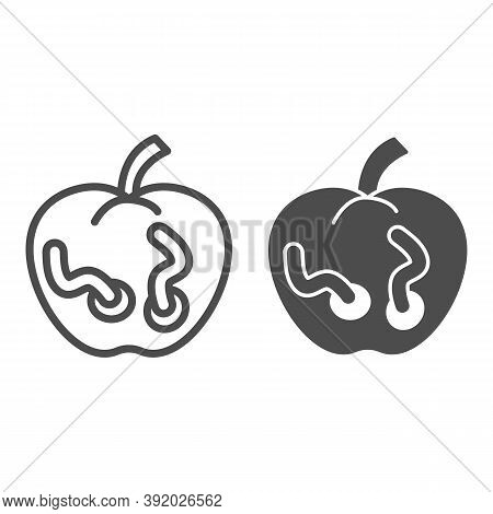 Apple With Worm Line And Solid Icon, Halloween Concept, Rotten Fruit Sign On White Background, Spoil