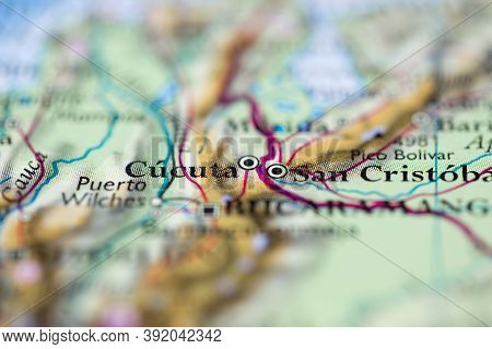 Shallow Depth Of Field Focus On Geographical Map Location Of Cucuta City Colombia South America Cont