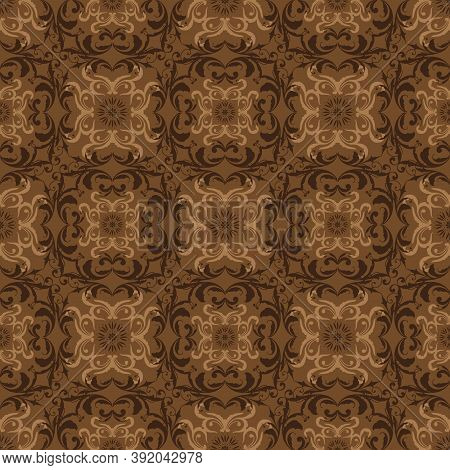 Vintage Flower Patterns On Jogja Batik Design With Simple Dark Brown Color Design.