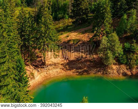 Beautiful View Of Forest Lake Sea Eye In Sunny Summer Day. Lakes Of Mari El Republic, Russia.