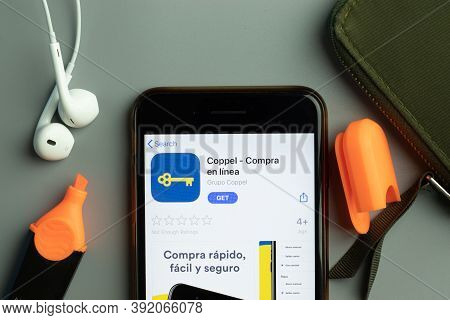 New York, Usa - 26 October 2020: Coppel Mobile App Icon Logo On Phone Screen Close-up, Illustrative 