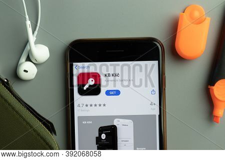 New York, Usa - 26 October 2020: Kb Klic Mobile App Icon Logo On Phone Screen Close-up, Illustrative