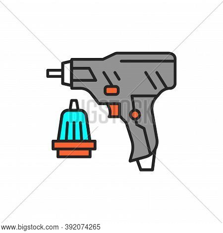 Electric Screwdriver Color Line Icon. Pictogram For Web Page, Mobile App, Promo.