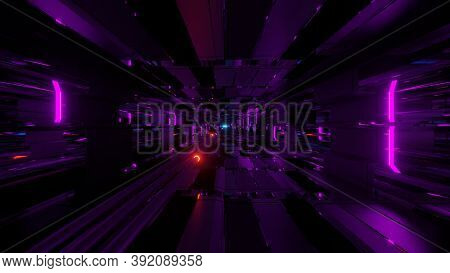 Glowing Neon Pipes In An Futuristic Science Fiction Tunnel Corridor - The Perfect Scifi 3d Illustrat