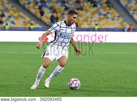 Kyiv, Ukraine - October 27, 2020: Achraf Hakimi Of Inter Controls A Ball During The Uefa Champions L