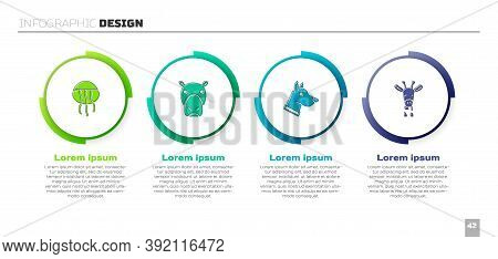 Set Jellyfish, Hippo Or Hippopotamus, Dog Head And Giraffe. Business Infographic Template. Vector