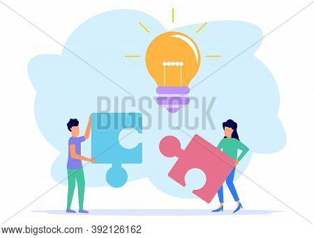Vector Illustration Of Creative Isolated Concept. Teamwork Collaboration, Corporate Cooperation, Bus