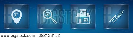 Set Location With Weapon, Pistol Or Gun Search, Hunting Shop And Bayonet Rifle. Square Glass Panels.