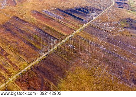 Aerial View Of Peat Cutting Aerial Is Donegal - Ireland