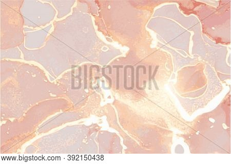 Marble Rose, Grey, Gold Stone Texture. Alcohol Ink Oriental Technique
