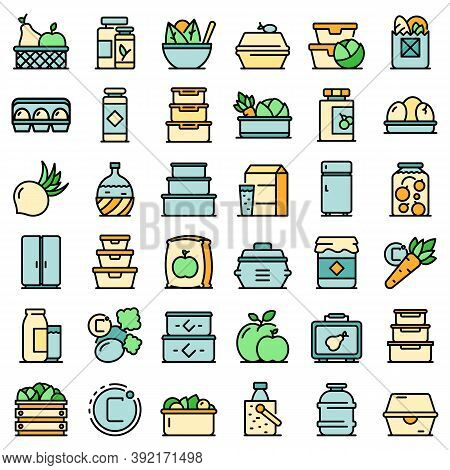 Food Storage Icons Set. Outline Set Of Food Storage Vector Icons Thin Line Color Flat On White
