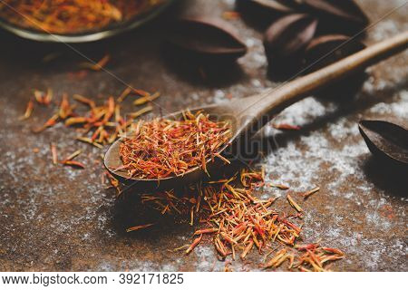 Imeretian Saffron In A Small Natural Wood Spoon