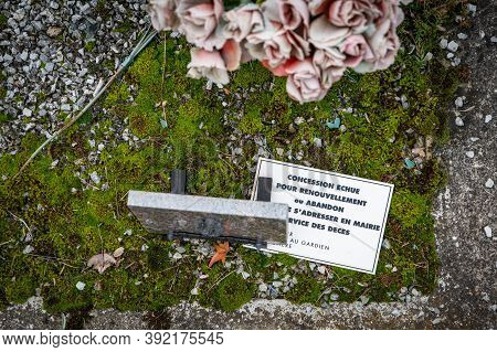 Lyon, Rhone Alpes Auvergne, October 29 2020 : Ornate Cemetery With Multicolor Flowers At Toussaint D