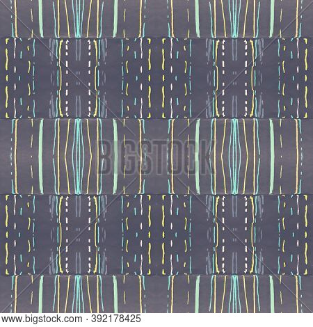 Seamless Graphic Stripes. Black And Blue Retro Lines Wallpaper. Geometric Grunge Texture. Dark Color
