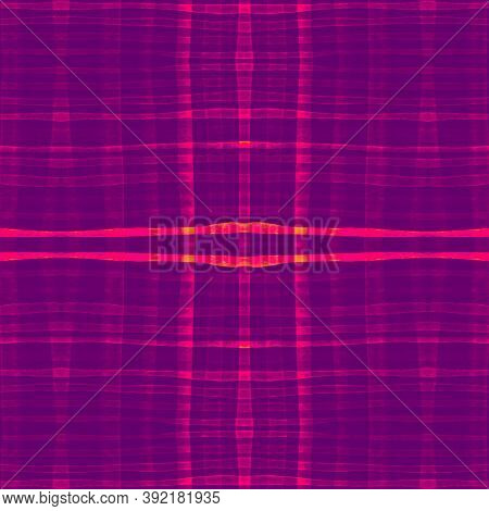 Pink Checks Pattern. Watercolor Picnic Blanket. Woven Stripes For Fabric Print. Seamless Abstract Ch