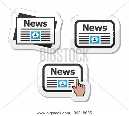 Periódico, noticias sobre los iconos de la tableta como etiquetas