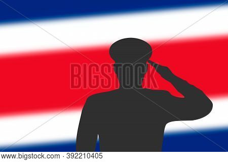 Solder Silhouette On Blur Background With Costa Rica Flag.