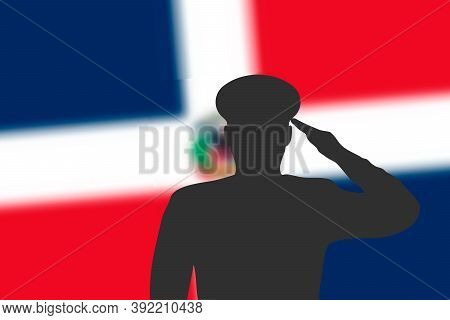 Solder Silhouette On Blur Background With Dominican Republic Fla