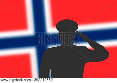 Solder Silhouette On Blur Background With Norway Flag.