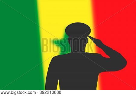 Solder Silhouette On Blur Background With Senegal Flag.