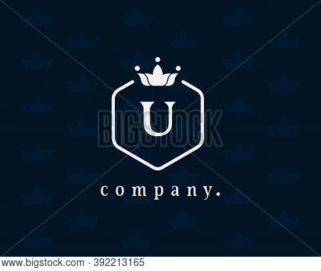 Letter U Crown Vector Logo With A Seamless Floral Pattern. Creative Luxury Emblem For The Brand, Rea