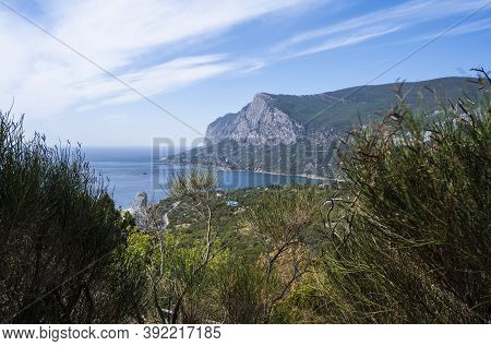 View Of Kush-kaya Mountain And The Sea In The Republic Of Crimea, Russia. Cloudy Day September 18, 2