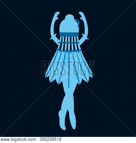 Blue Character Ballerina Silhouette In A Shuttlecock Dress Dancing On A Blue Background Vector