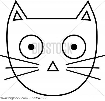 Cat Head Doodle With Whiskers. Vector Illustration