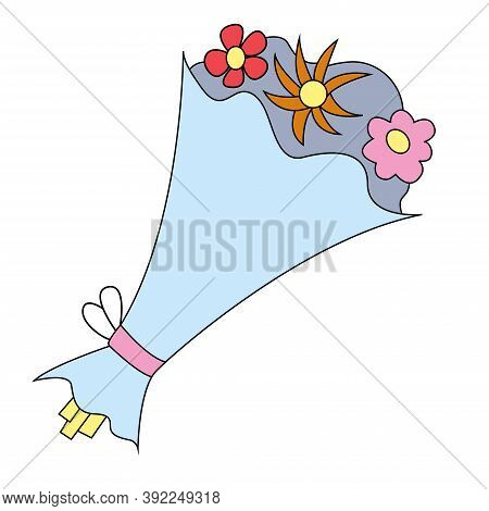 Linear Icon Multicolored Festive Bouquet With Flowers. Holiday Icon. Trendy Flat Design.