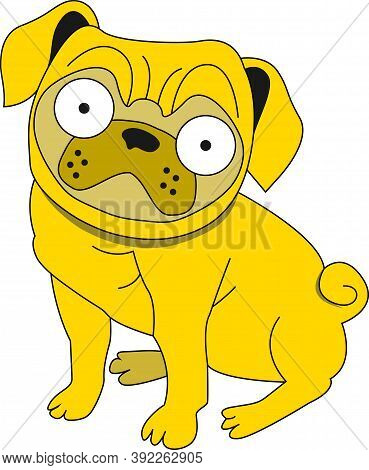 Isolated Character Pet Sad Dog Pug Yellow Color With Simpsons Style Vector Illustration