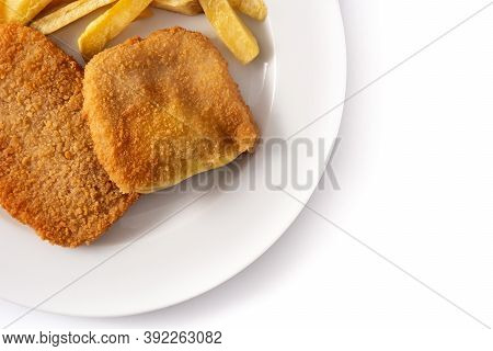 San Jacobo Steak Filled With Cheese And Ham Isolated On White Background