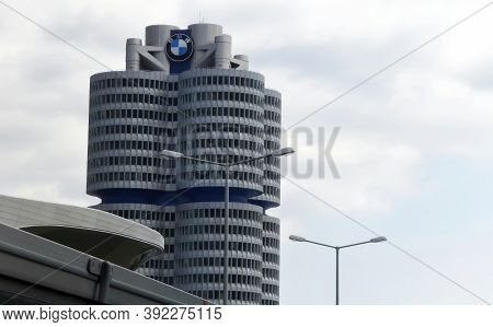 Munich / Germany - Juin 20, 2012: Bmw Headquarters In Munich. Four Cylinder Tower. Innovative Buildi