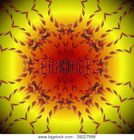 Yellow Flower Ornament On A Red Background