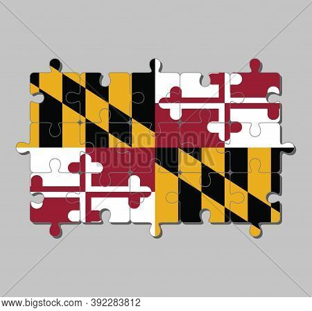 Jigsaw Puzzle Of Maryland Flag In Heraldic Banner Of George Calvert, 1st Baron Baltimore. The States