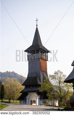 Barsana, Romania - October 28, 2020: View of Barsana Wooden Monastery site in Maramures County, Romania.