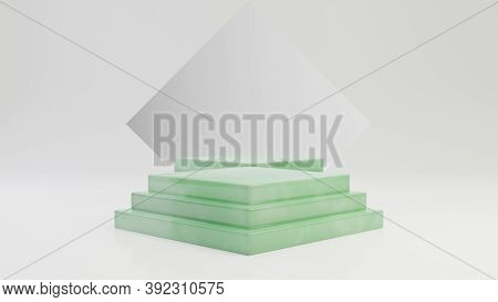 Rhombus Jade Pedestal Steps With Mirror Isolated On White Background. 3d Rendered Minimalistic Abstr